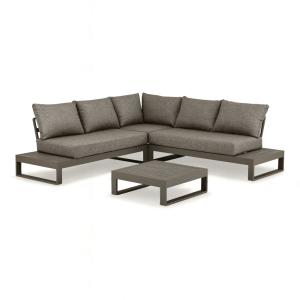 Salon de jardin d'angle en aluminium et polywood moka 5 pla…