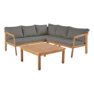 Salon de jardin d'angle gris en acacia 5 places