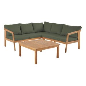 Salon de jardin d'angle kaki en acacia 5 places