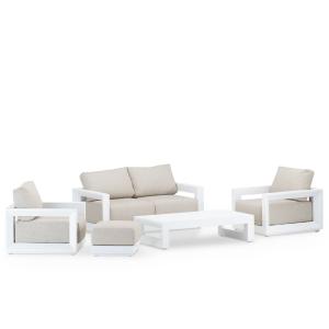 Salon de jardin en aluminium blanc 4 places avec repos