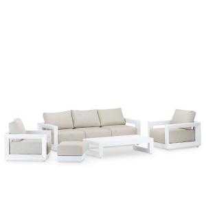 Salon de jardin en aluminium blanc 5 places avec repos