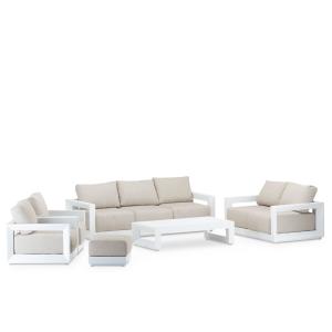 Salon de jardin en aluminium blanc 7 places avec repos