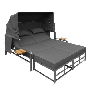 Salon de jardin en métal et polyester gris foncé 128x117cm