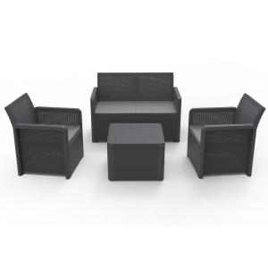 Salon de jardin en résine 4 places avec table basse gris