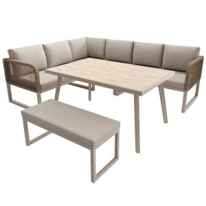 Salon de jardin en rotin PU beige avec table et banc , cous…