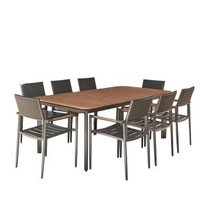 Salon de jardin en teck massif et aluminium 6/8 pers.