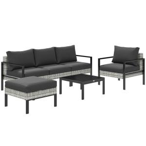 Salon de jardin extérieur 5 personnes résine tressée gris c…