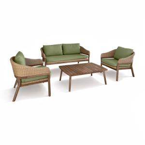 Salon de jardin foncé en bois d'acacia et résine tressée ka…