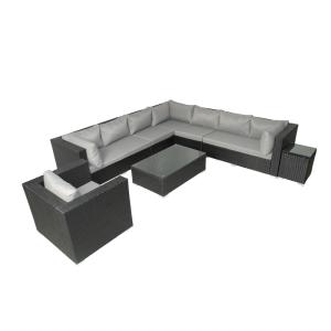 Salon de jardin modulable 6 places en résine gris et beige