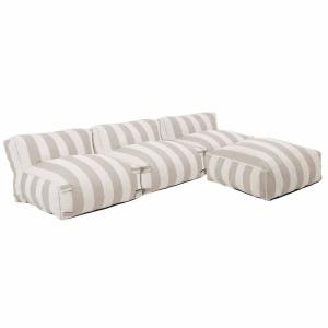 Salon de jardin modulable avec 3 chauffeuses et 1 pouf sable