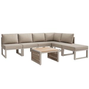 Salon de jardin modulable avec dossiers réglables et table