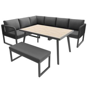 Salon de jardin modulable en rotin PE gris et table et banc…