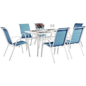 Salon de jardin repas acier bleu 6 places