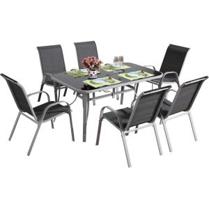 Salon de jardin repas acier gris 6 places