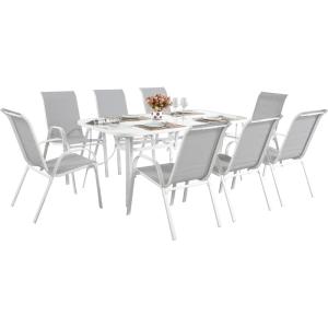 Salon de jardin repas acier gris 8 places