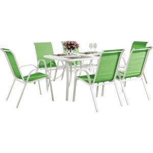 Salon de jardin repas acier vert 6 places