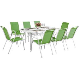 Salon de jardin repas acier vert 8 places