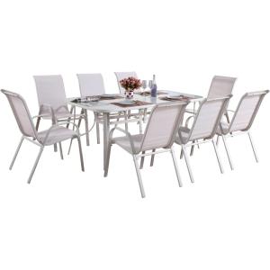 Salon de jardin repas en acier ecru 6