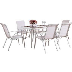 Salon de jardin repas en acier ecru 8