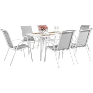 Salon de jardin repas métal gris 6 places