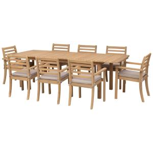 Salon de jardin table 180/240cm acacia coussin sable