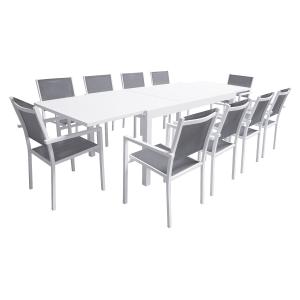 Salon de jardin table 180/300cm en aluminium blanc et gris