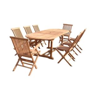 Salon de jardin Teck 10 places Table ovale 6 chaises 2 faut…