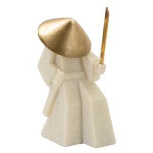 Samouraï en résine beige et dorée 14x9x24,5 cm