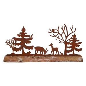 Scène de forêt en métal rouillé et bois marron 50 x 25