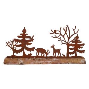 Scène de forêt en métal rouillé et bois marron 50 x 25 cm…