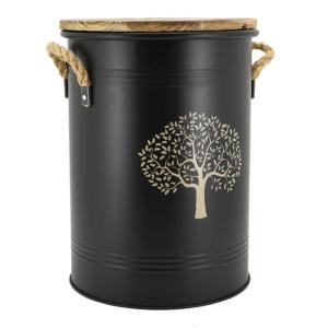 Seau à pellets tabouret 2 en 1 arbre de vie noir