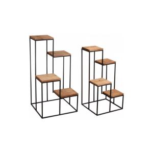 Sellette en métal 4 plateaux en bois (lot de 2)