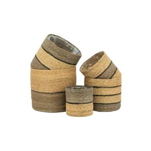 Série de 5 cache-pots en jute naturelle et brun – forme dro…