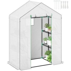 Serre de jardin 1 porte, 1 fenêtre, étagères à 3 niveaux ac…