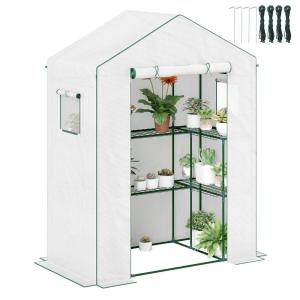 Serre de jardin avec étagères 3 niveaux acier blanc