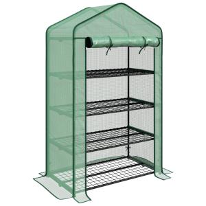 Serre de jardin avec étagères 4 niveaux acier vert