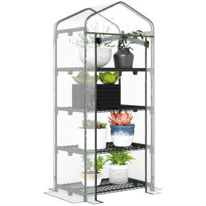 Serre de jardin avec étagères 4 niveaux pvc acier transpare…