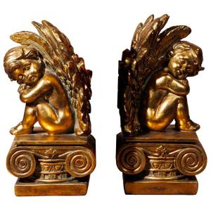 Serre-livres anges en résine dorée 23x11.5x21cm