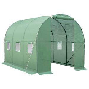 Serre tunnel 7 m² en plastique vert avec 6 fenêtres 343x200…