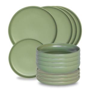 Service d'assiettes 12 pièces   amande vertes en grès