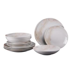 Service d'assiettes 12 pièces   beige en grès