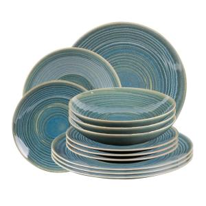 Service d'assiettes 12 pièces   lagon bleues en grès