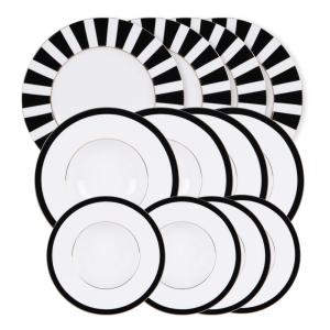 Service d'assiettes 12 pièces   noir en porcelaine