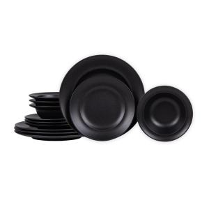 Service d'assiettes    12 pièces noires en grès