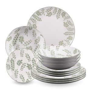 Service d'assiettes 12 pièces   vertes en porcelaine