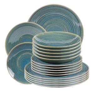 Service d'assiettes 18 pièces   lagon bleues en grès