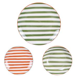 Service d'assiettes 18 pièces  vertes et orange multicolore…