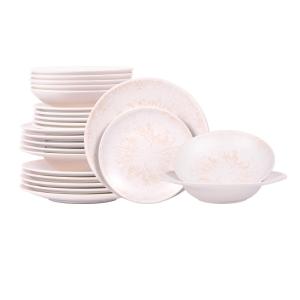 Service d'assiettes 24 pièces   crème beige en grès