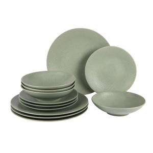 Service d'assiettes    Sauge 12 pièces vertes en grès