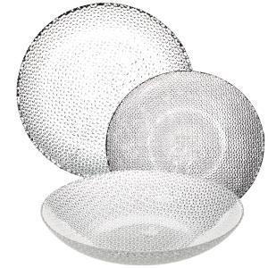 Service de 18 assiettes en verre transparent: plates, creus…